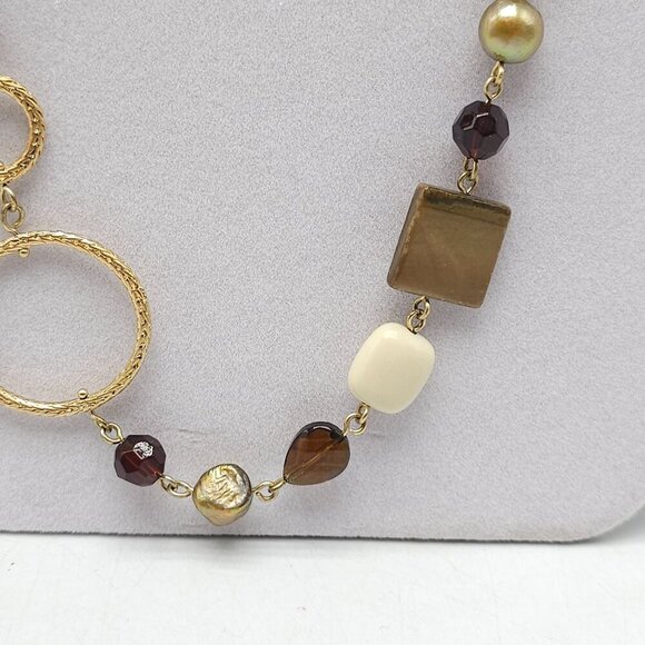 Gold Tone Ciprani Necklace Mixed Beads Geometric Shapes By Lia Sophia 37 Inches - Picture 3 of 6